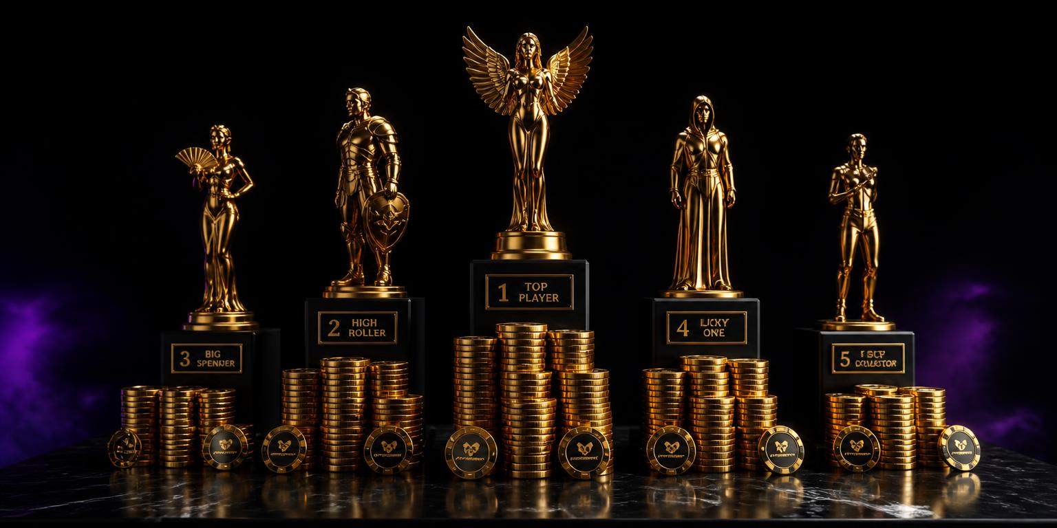 Gold trophies arranged as a casino ranking podium