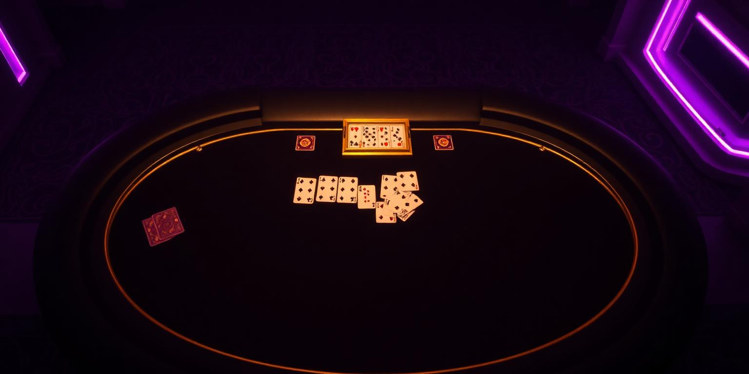 Overhead view of a live baccarat table under gold and violet lighting